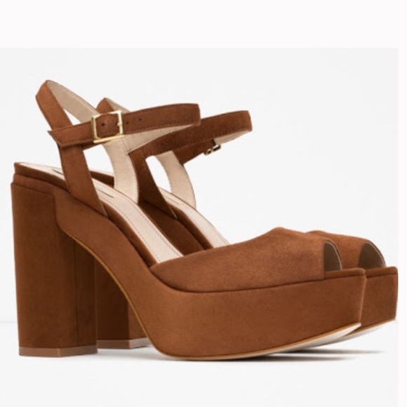 ZARA LEATHER SUEDE BLOCK PLATFORM SANDAL